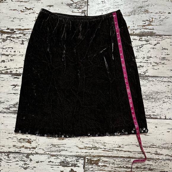 J. Jill Dark Chocolate Brown Crushed Velvet Beaded Skirt Size Large Petite LP - Picture 5 of 6